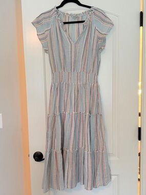 Rails Striped Cotton Amelia Midi Dress in Light Blue, Pink, Green - size medium
